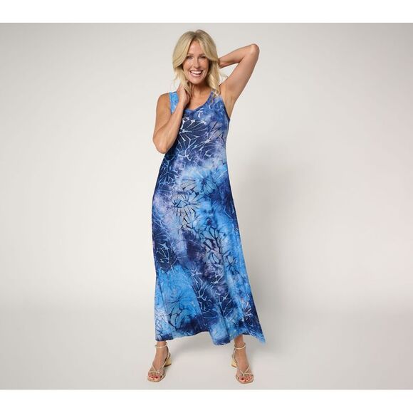Susan Graver Women's Dress Sz L Regular Printed Burnout Knit Blue A690964 - Picture 1 of 4